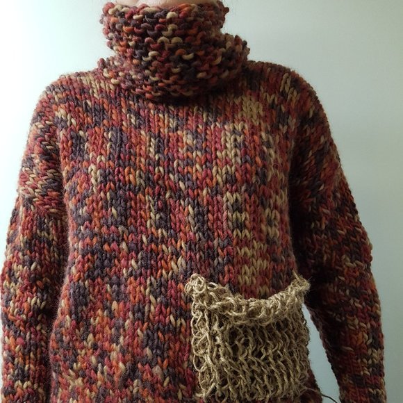 Winter set, Autumn colors , sweater and matching hat, hand knitted - Picture 7 of 10
